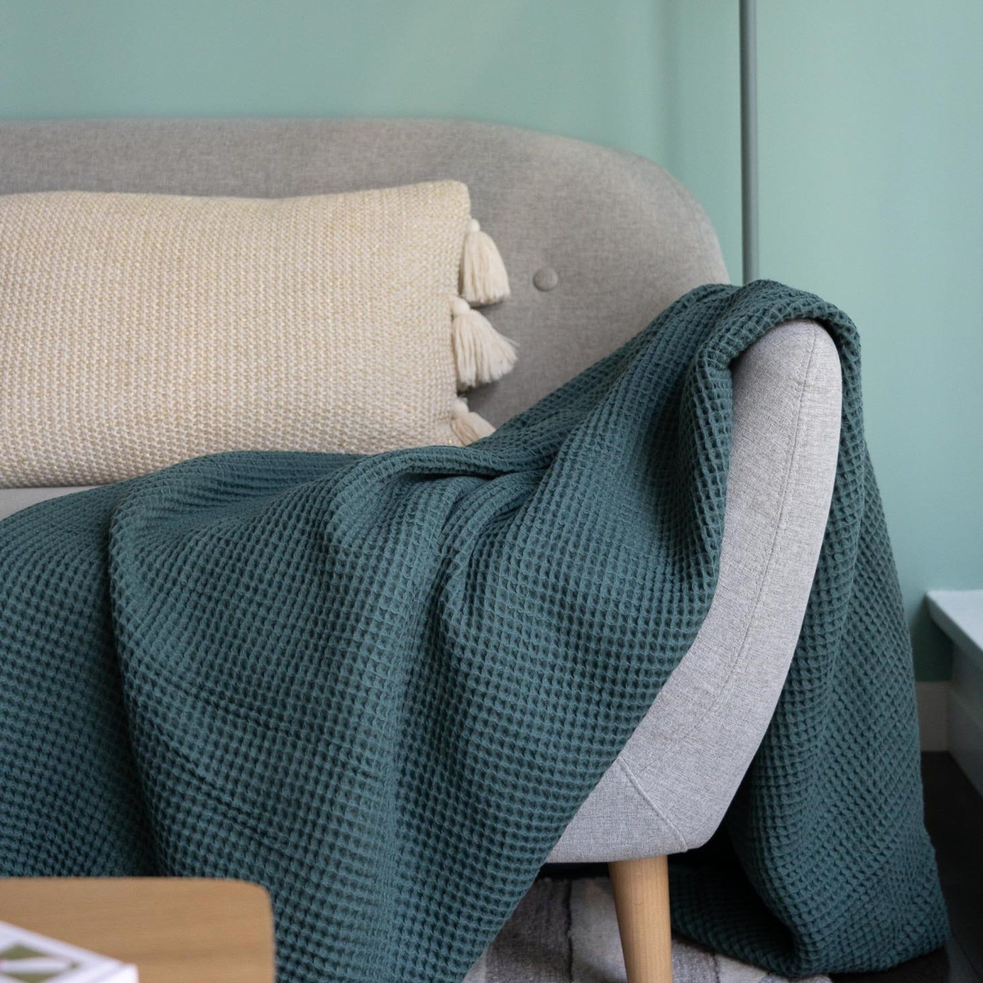 Organic Cotton Waffle Throw - Navy