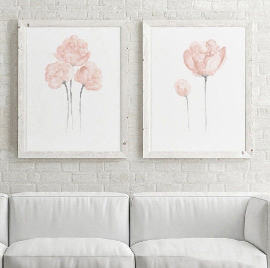 Peony Wall Decor, Blush Pink Flower, Extra Large Wall Art, Modern Home Decor, Botanical Peony Print, Nursery Artwork, Peony set of 2 Prints