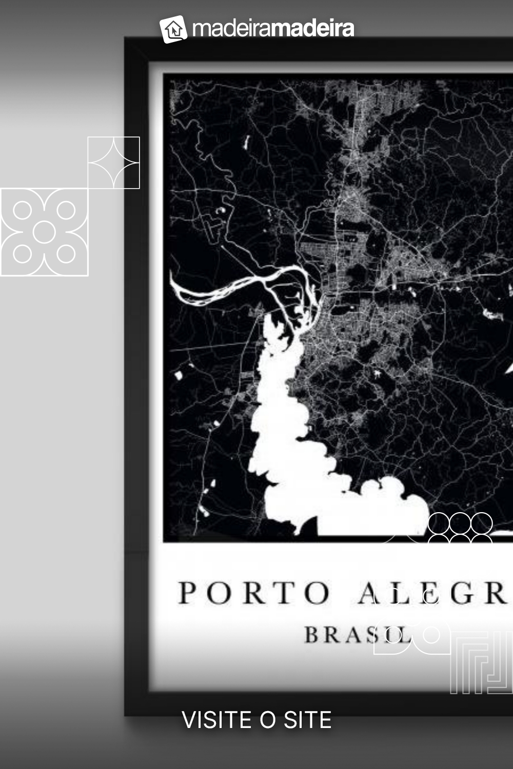 Quadro Mapa Porto Alegre - 90x60cm - Moldura Caixa Preto
