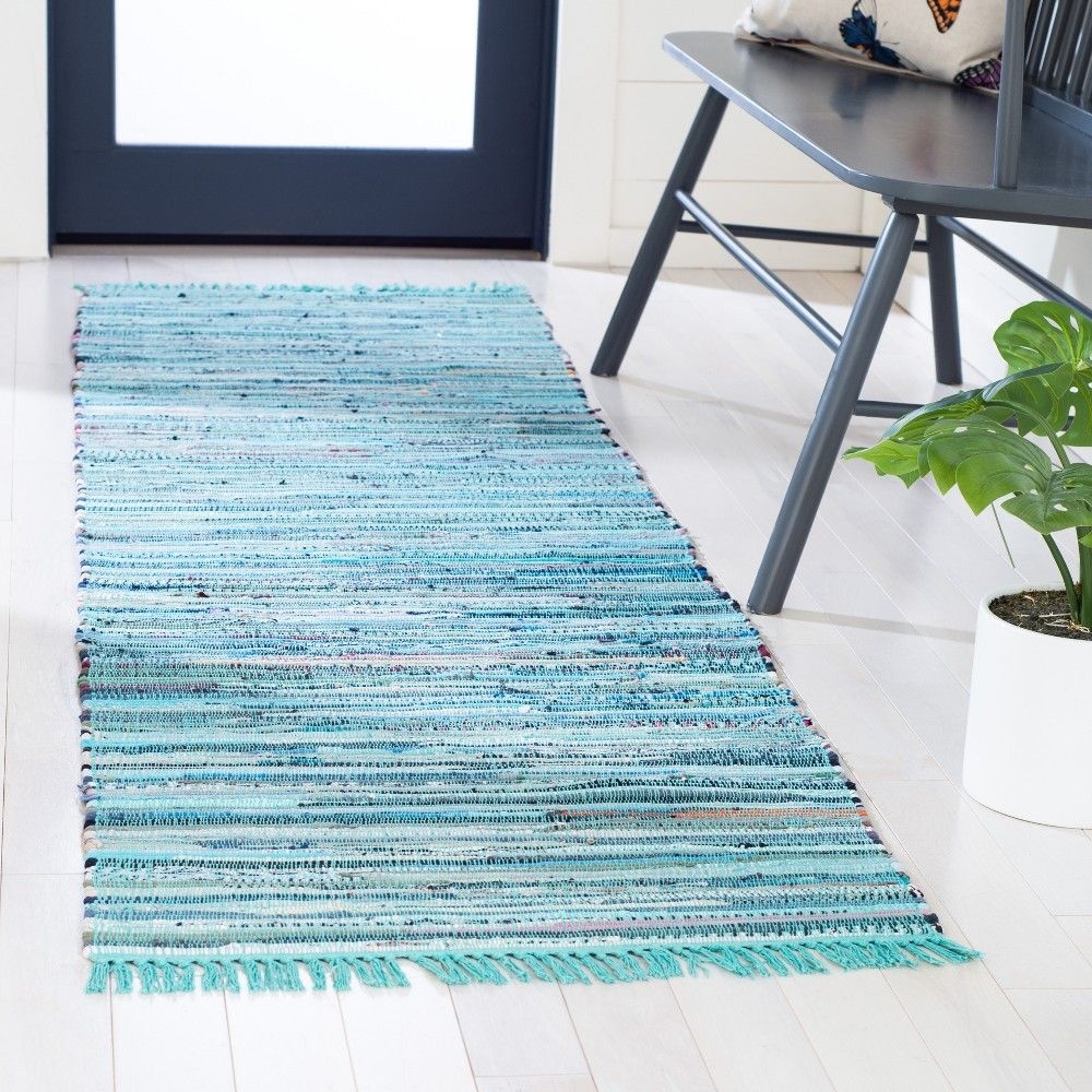Rag Runner Rug RAR127 Hand Woven Runner Rug - Turquoise/Multi - 2'3"x8' - Safavieh