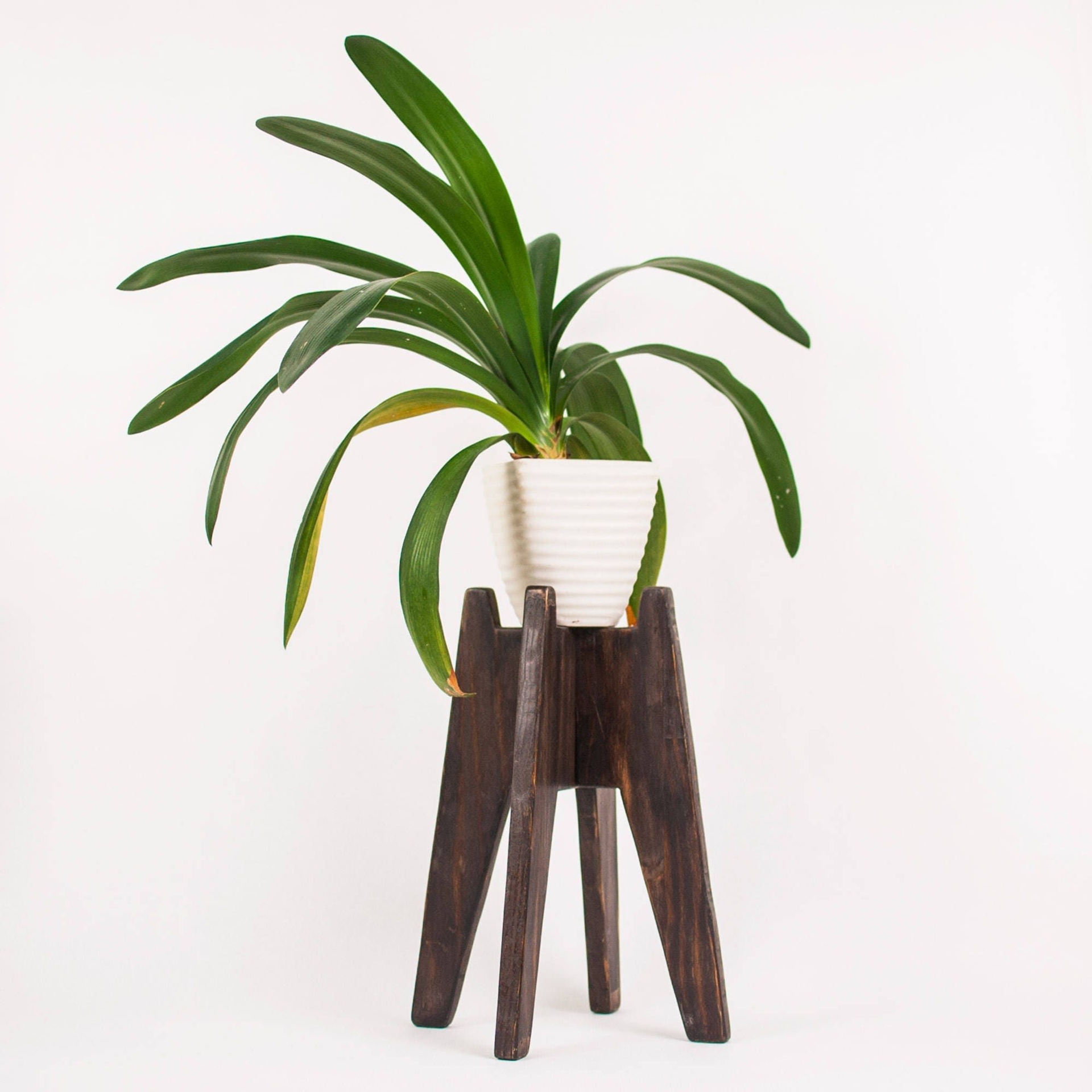 Rustic wooden indoor plant stand, foldable vintage planter legs, home garden decor accessories