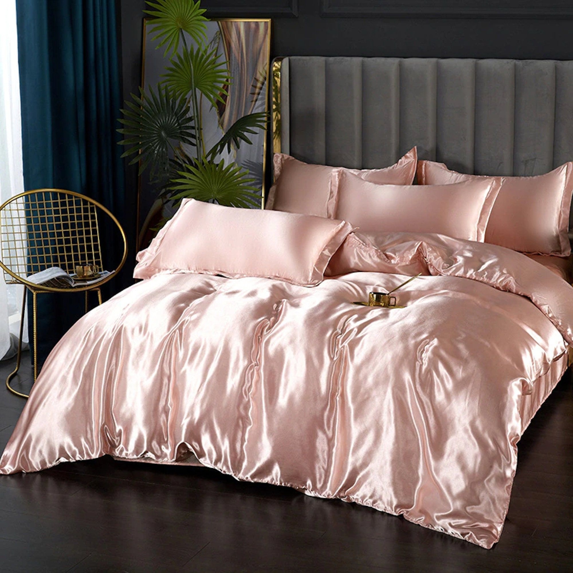 Satin Duvet and Pillow cases cover Bed Set 3/4/5 Pieces Solid Color for Bedroom Bedding Twin Double Queen King family suite Satin Sheets