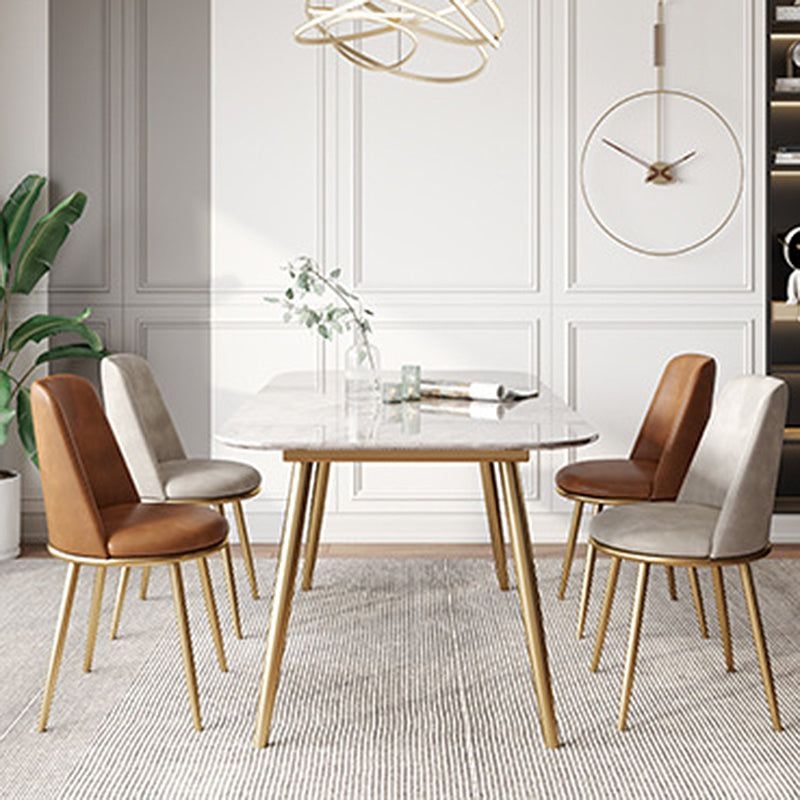 Scandinavian Style Leather Dining Chairs Upholstered Side Solid Back Chair - Brown / 4 Piece Set