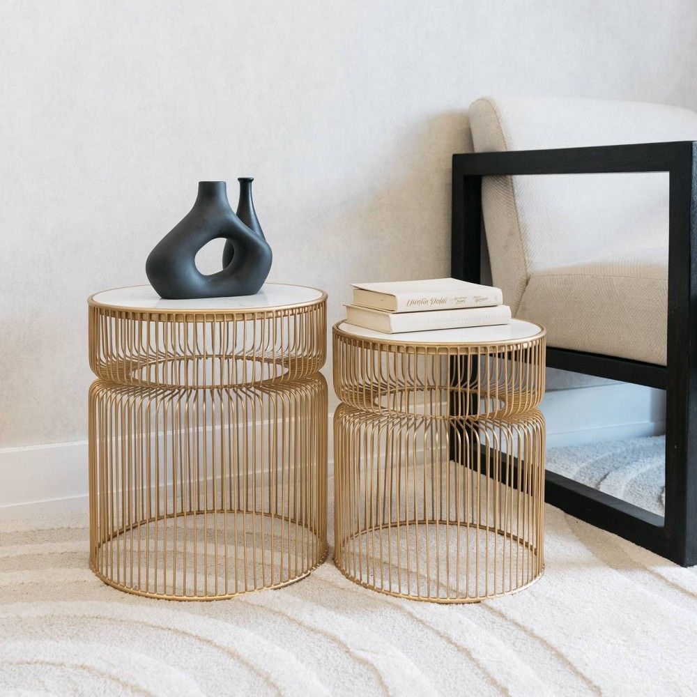 Set of 2 Vernway Side Tables White/Gold - Signature Design by Ashley