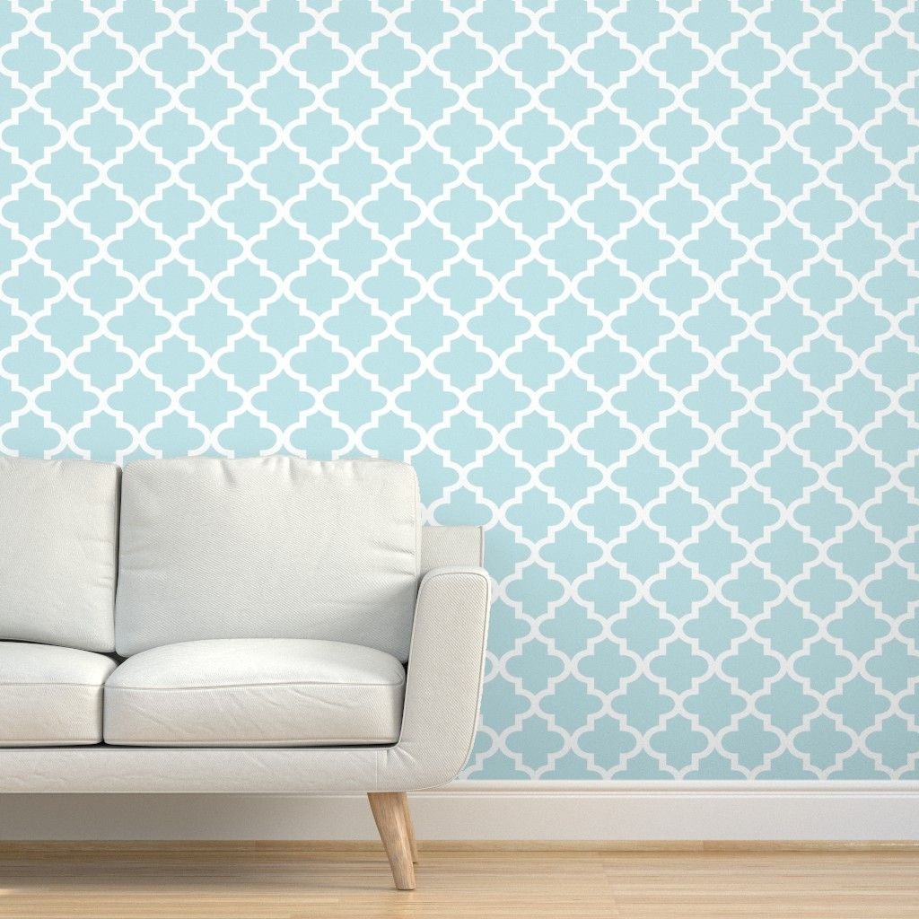 Spoonflower Wallpaper - Blue Modern Girl Boy Aqua Light Blue Moroccan Large Scale Trellis Boy Girl Quatrefoil