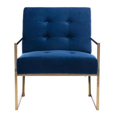 sumyeg Modern Style Turfted Velvet Blue Home Office Armchair Golden Metal Living Room Chair