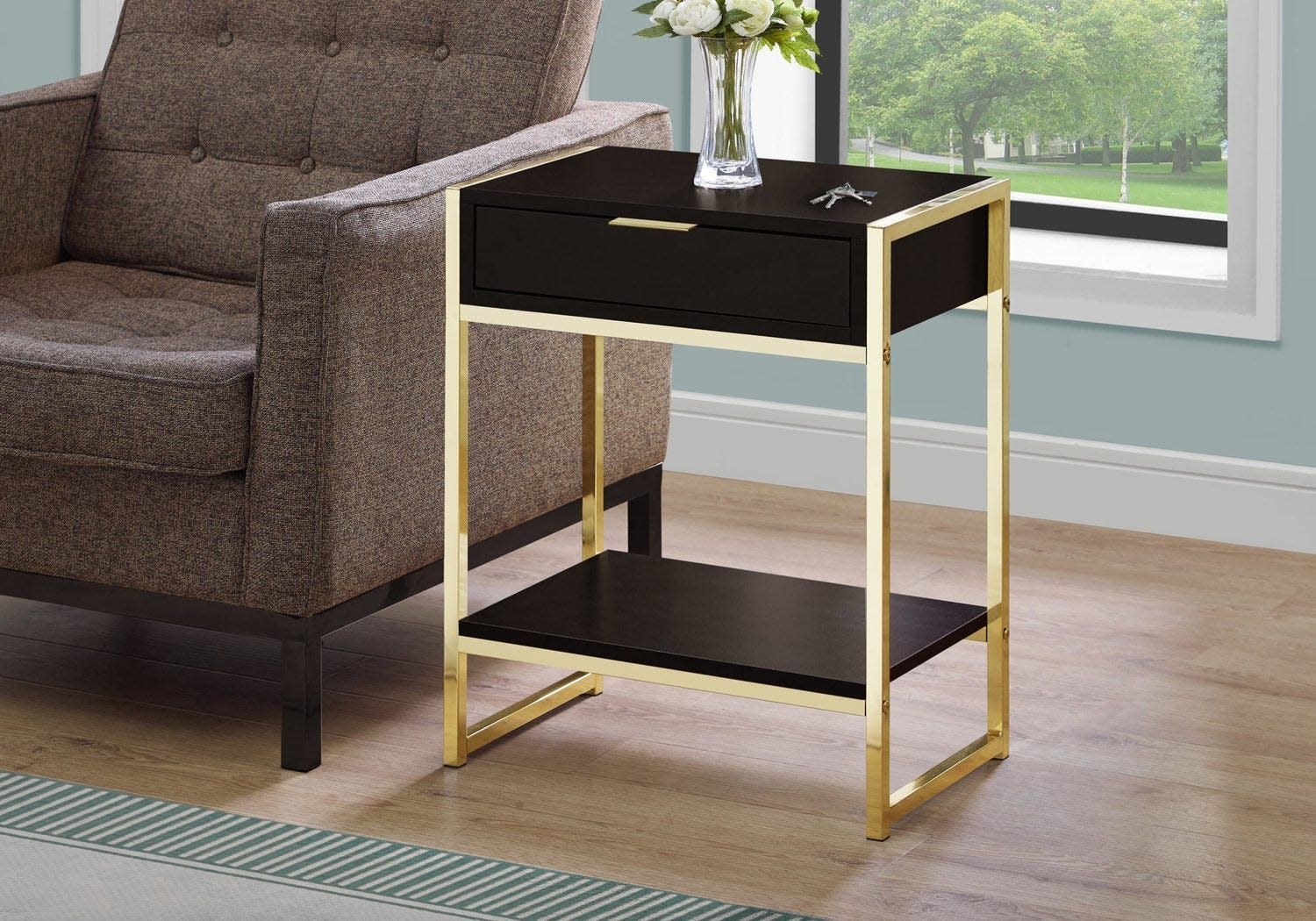 Table d'appoint - 24"h / espresso / metal or - Monarch
