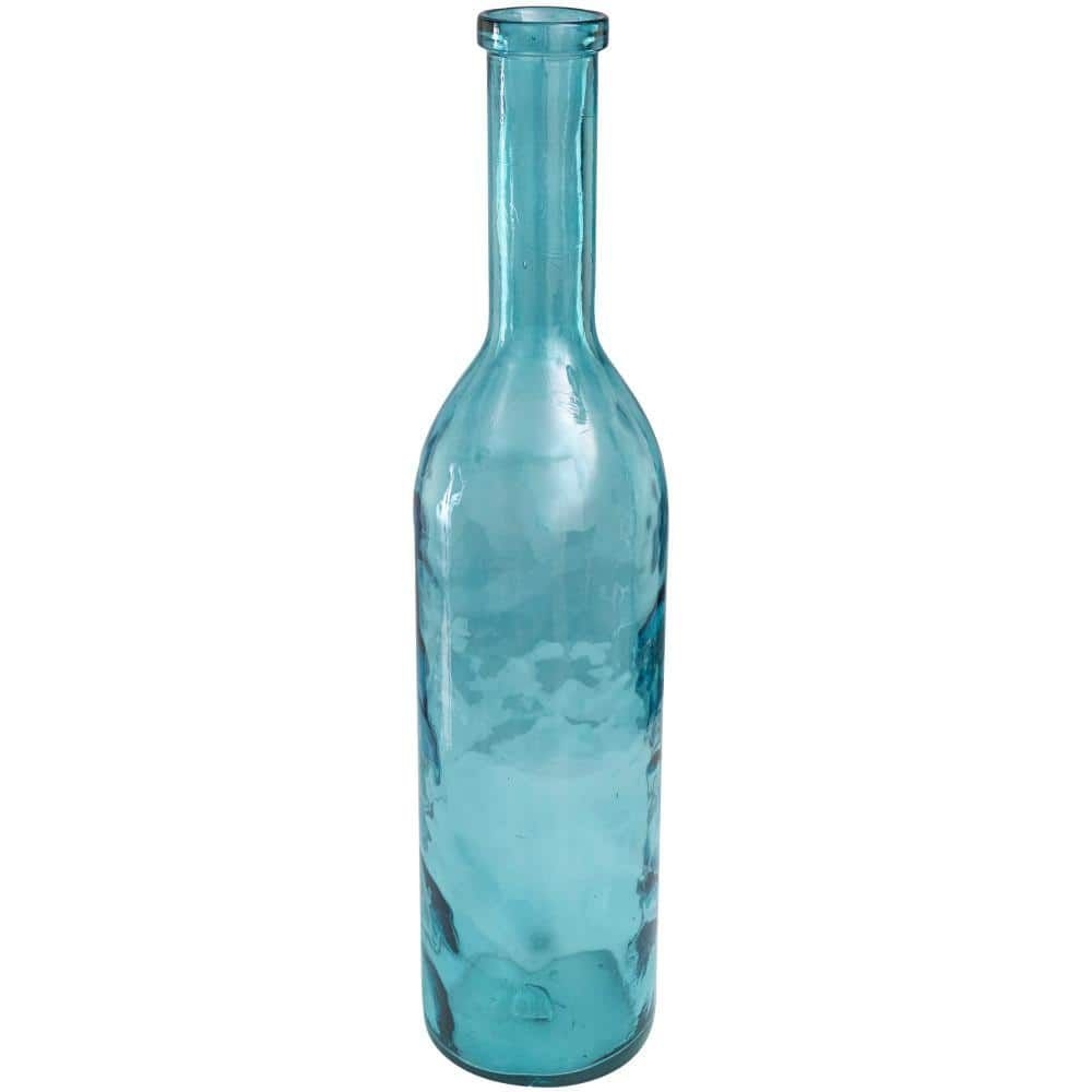 Teal Tall Spanish Bottleneck Recycled Glass Decorative Vase