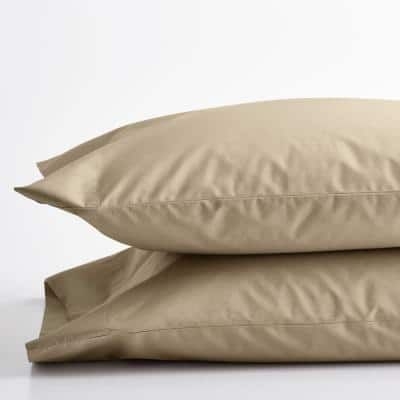 The Company Store Company Cotton Cocoa Solid 300-Thread Count Cotton Percale Standard Pillowcase (Set of 2), Brown
