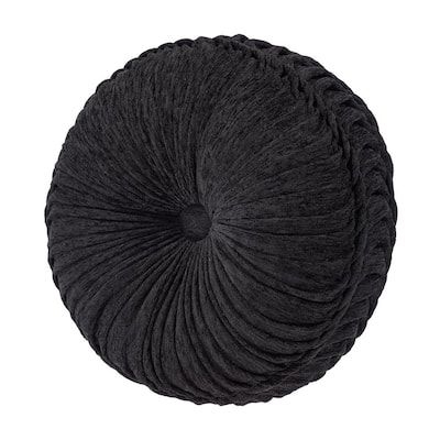 Tiffany Polyester Tufted Round Decorative Throw Pillow 15 x 15 in., Black
