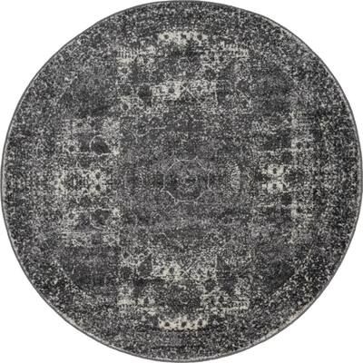 Unique Loom Bromley Wells Dark Gray 8 ft. Round Area Rug