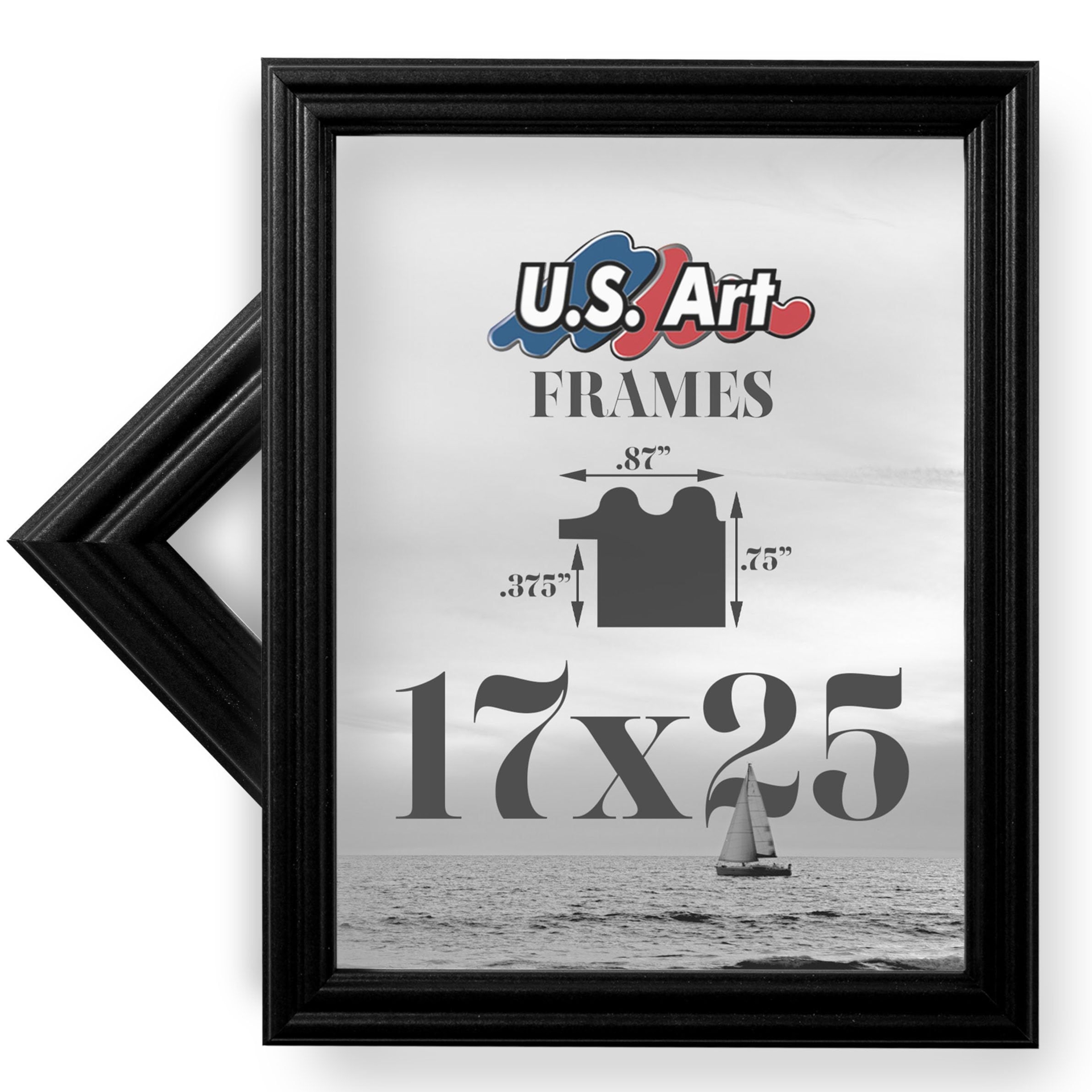 US Art Frames Black .75 inch 17x25 Picture Frame, Solid Wood Frame, Wall Decor 17 x 25 Poster Frame for Puzzles, Posters, Photos, Diploma, Certificates, 25x17 Picture Frame Wood, Black Solid Wood 17 x 25 Frame