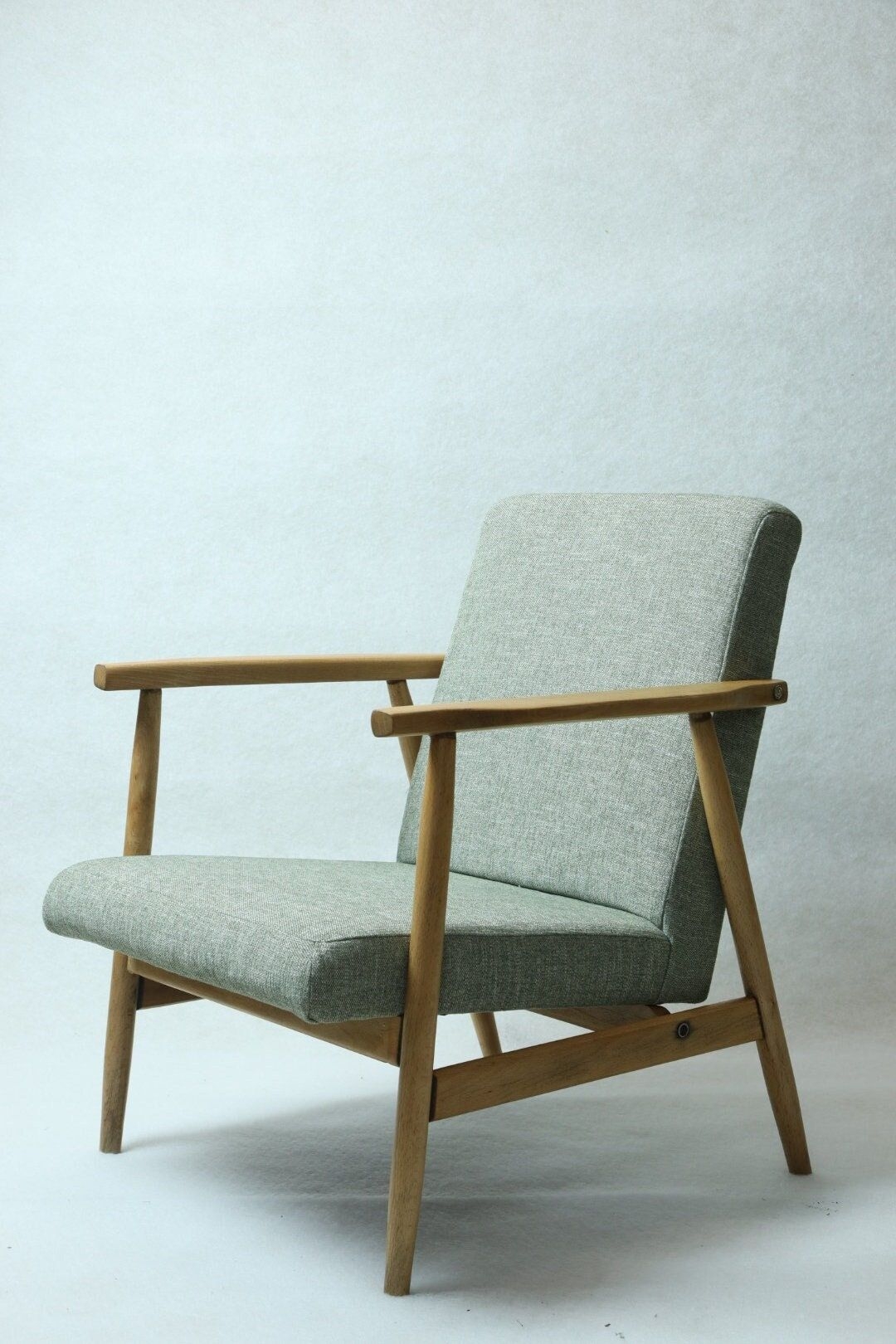 Vintage wood armchair scandinave style green Aquamarine lin 1970 mid Century modern design living room armchair oryginal renovated chair