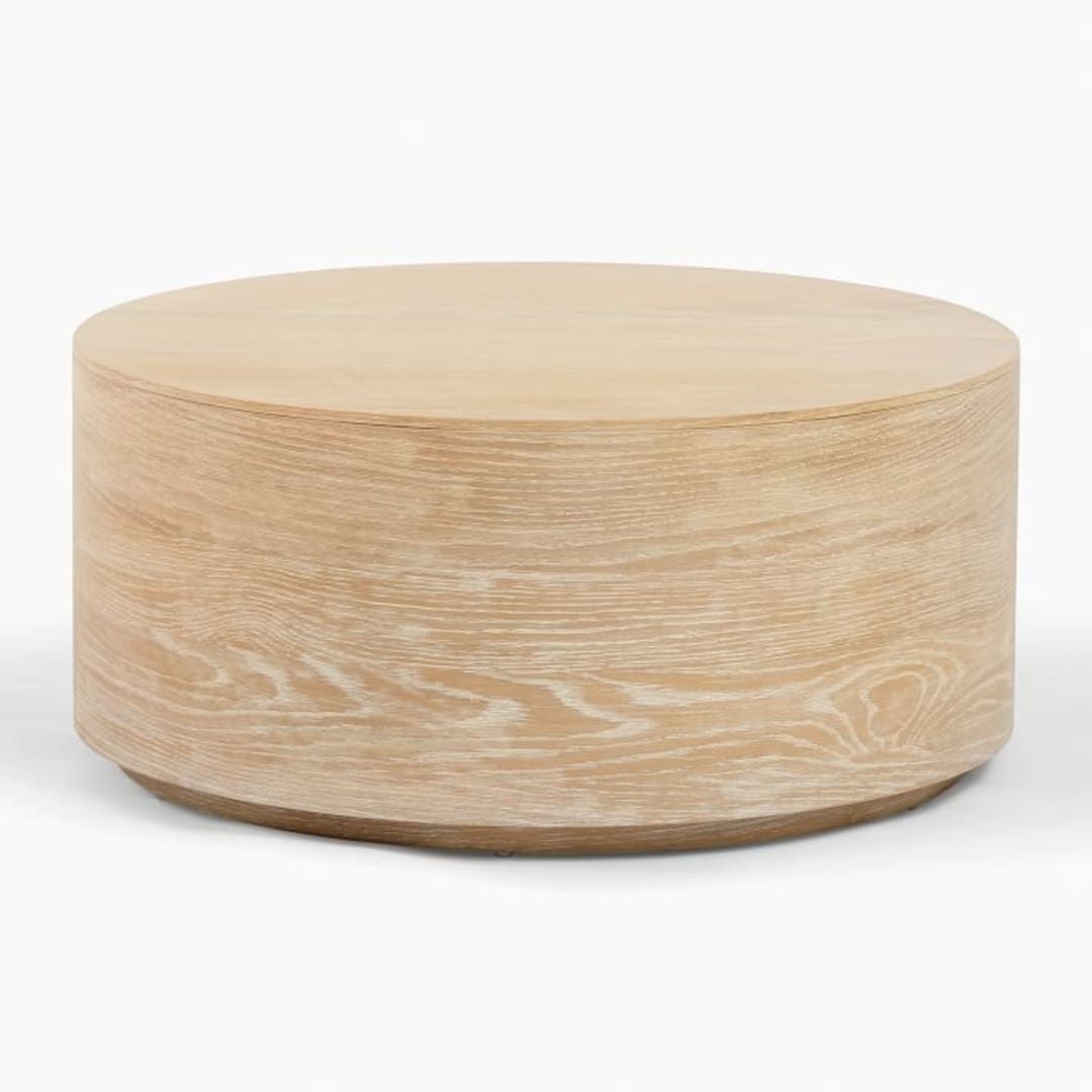 Volume Drum Coffee Table, 36", Washed Oak