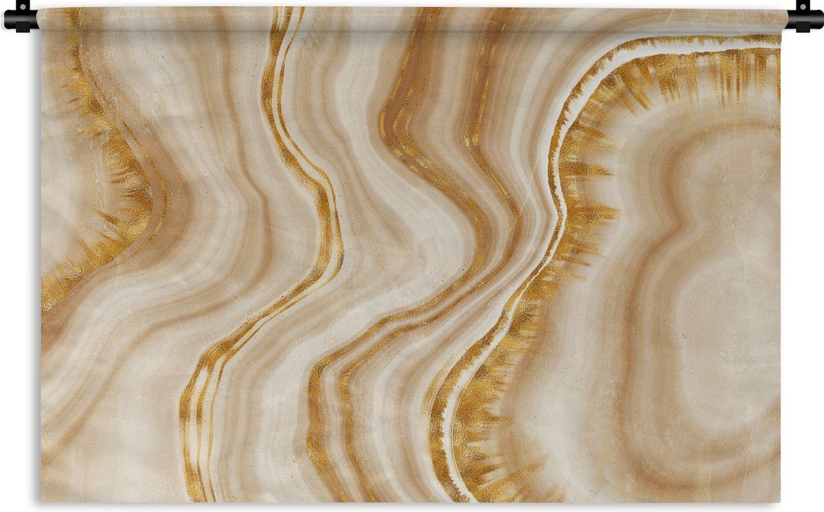 Wandkleed - Wanddoek - Marmer - Goud - Patroon - 150x100 cm - Wandtapijt