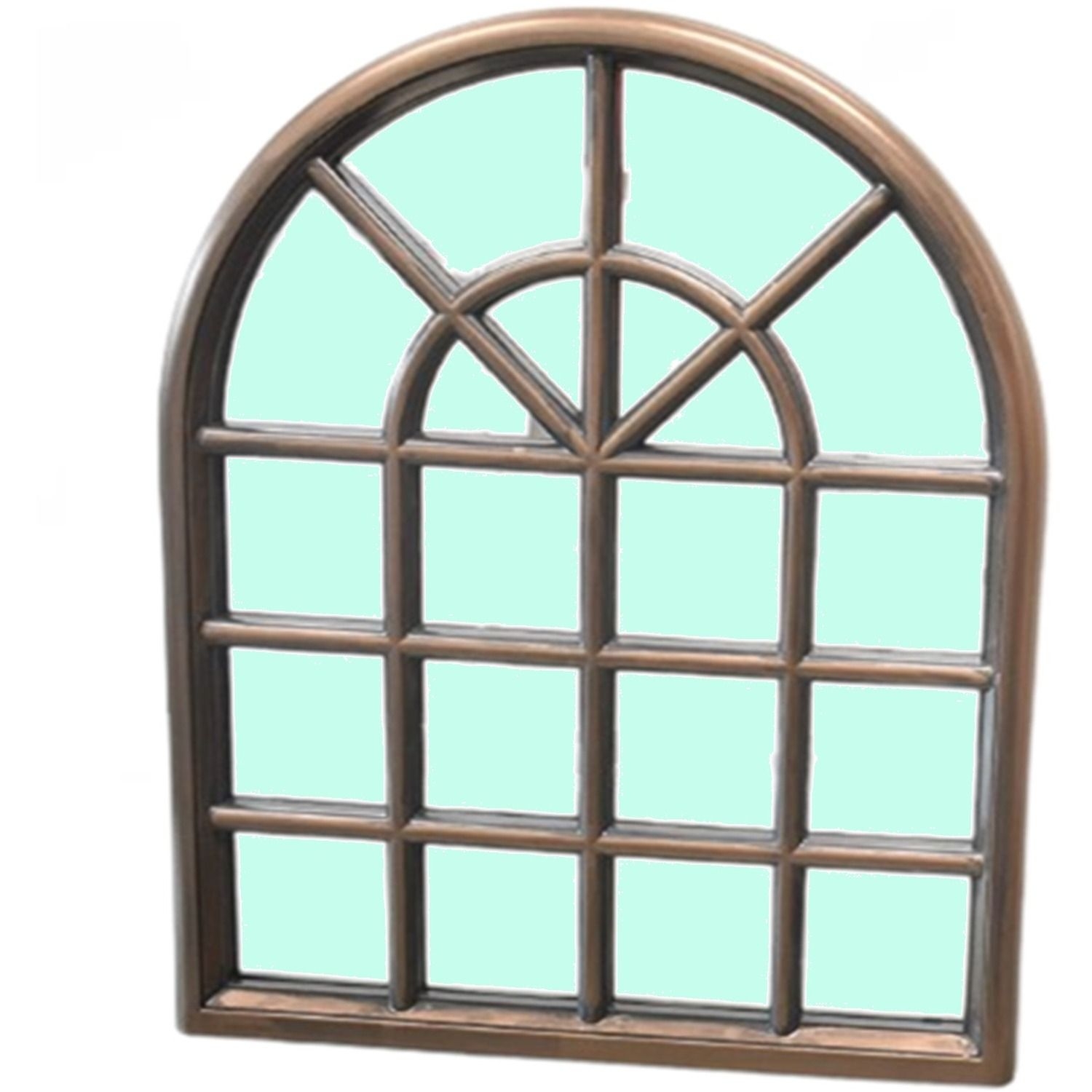 Window Style Arched Wall Mirror With Decorative Glass Brown Black - Brown