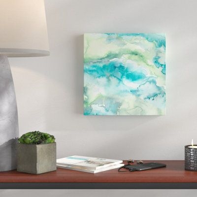 Wrought Studio 'Turquoise & Green Abstract' Watercolor Painting Print on Wrapped Canvas & Fabric in Blue/Green | Wayfair | Home Decor