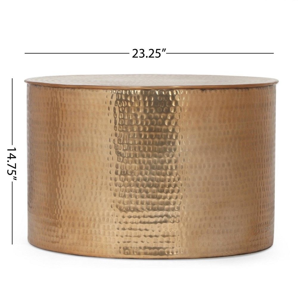 Yantic Modern Handcrafted Aluminum Drum Coffee Table Brass - Christopher Knight Home