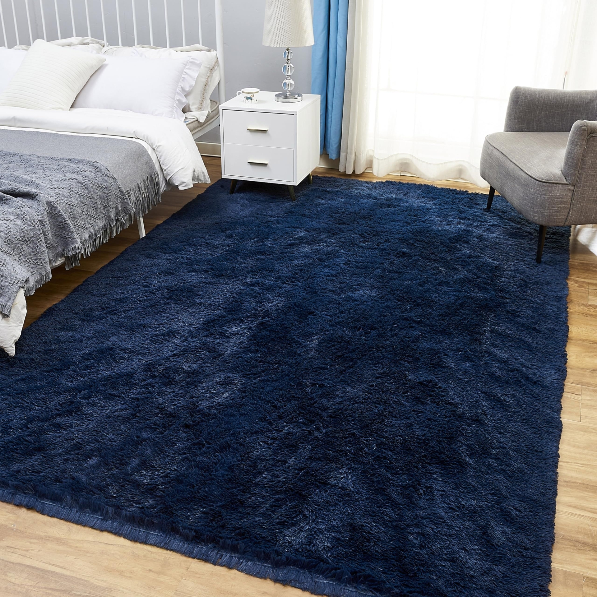 YQQRIGRO Rugs for Living Room, Navy Blue Rugs for Bedroom, Small Fluffy Area Rugs 4x6 Clearance for Playroom Soft Modern Shag Rugs Cute Carpets, Indoor Throw Rugs for Nursery, Dorm and Girls