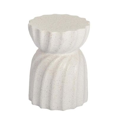14.2 in. Round Concrete Outdoor Side Table for Garden, Patio, Garden, Backyard in White