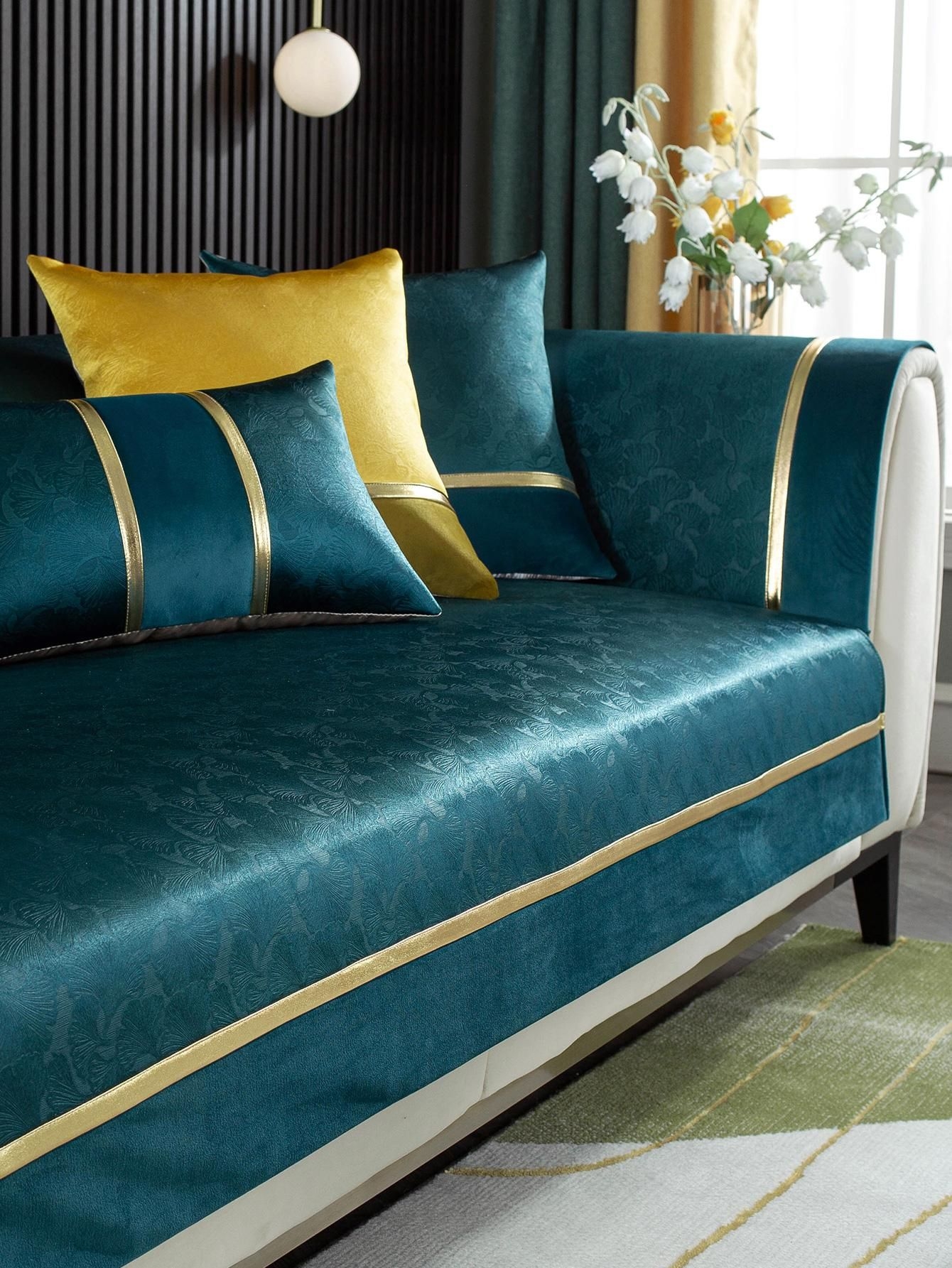 1pc Jacquard Detail Sofa Towel, Modern Polyester Sofa Cover Blanket For Home