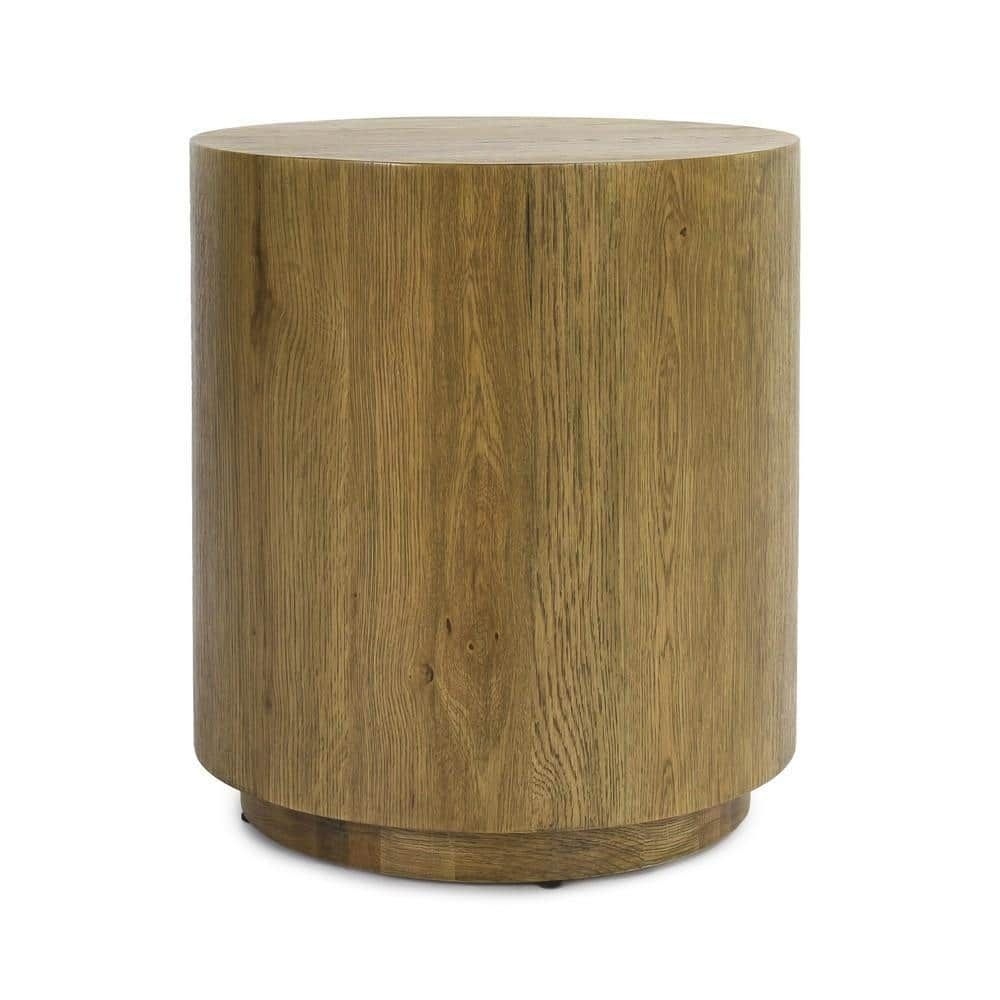 20 in. Brown Round Wood End/Side Table with Wooden Frame