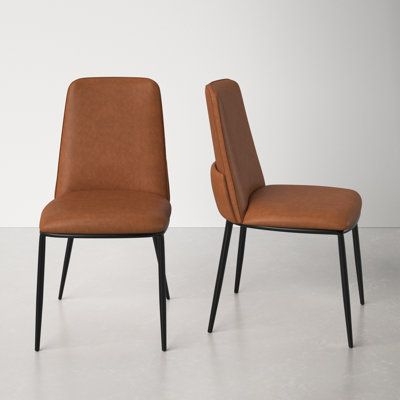AllModern Welles Leather Upholstered Side Chair in Brown | Size 34.0 H x 19.0 W x 23.4 D in