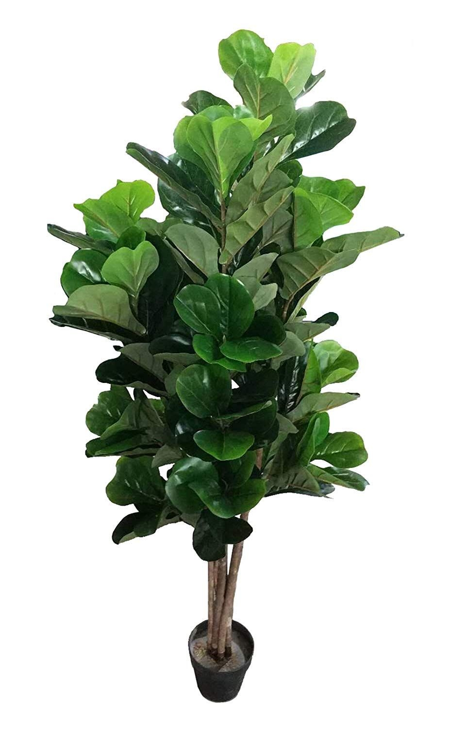 AMERIQUE Gorgeous & Dense 5' Fiddle Leaf Fig Tree Artificial Silk Plant with UV Protection, with Nursery Plastic Pot, Feel Real Technology, Super Quality, Green