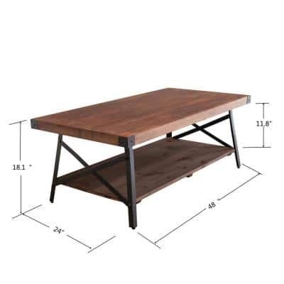 Angel Sar 48 in. Brown Standard Rectangle Wood Coffee Table with Shelf