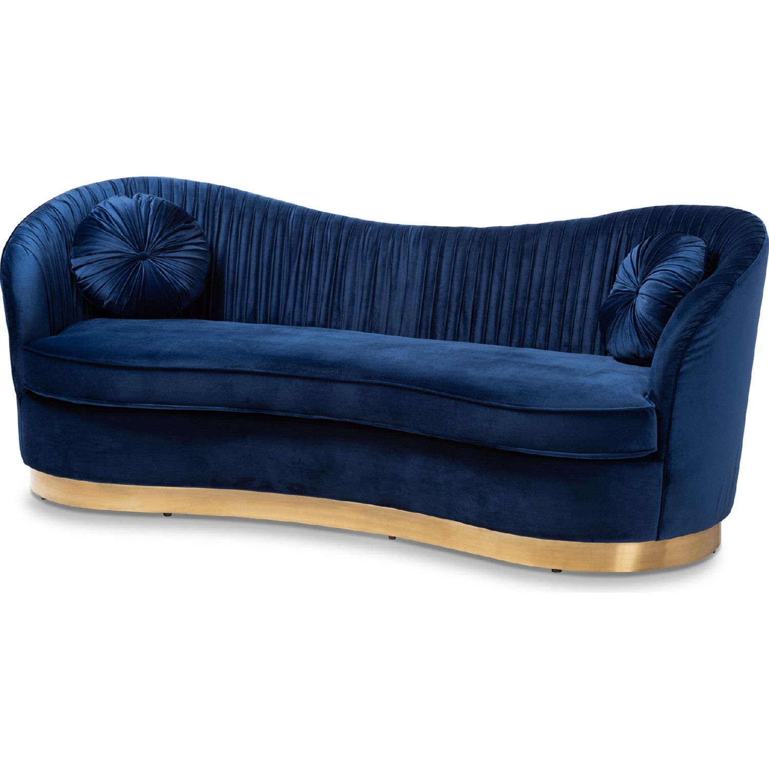 Baxton Nevena Sofa Tufted Royal Blue Velvet & Gold Metal