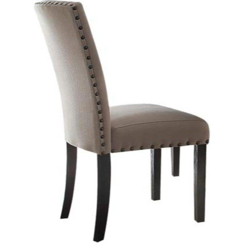 Benjara Nailhead Trim Beige and Brown Fabric Upholstered Wooden Side Chair (Set of 2)