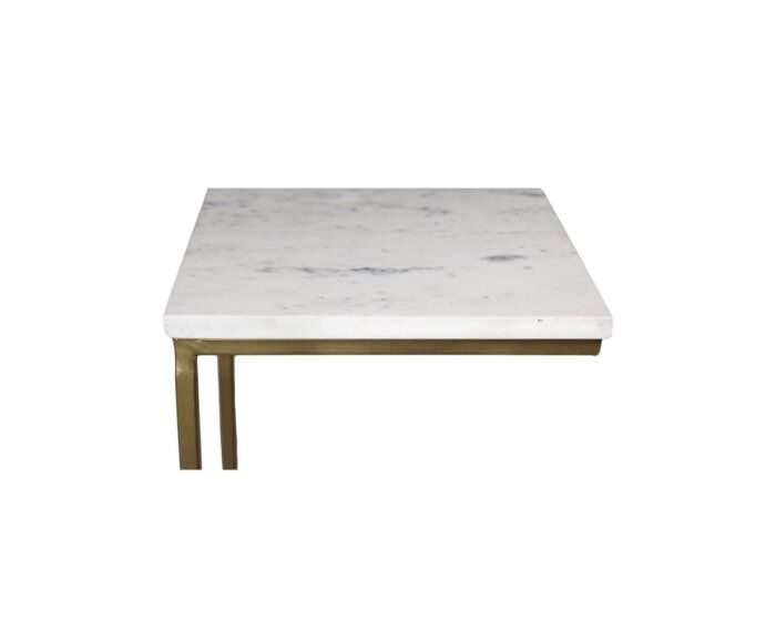 Bijzettafel Read - 32x32x65 - Wit/goud - Wit marmer/ijzer
