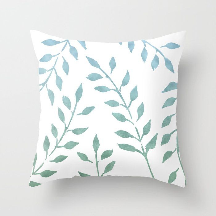Blue And Green Fronds Throw Pillow - Cover (16" x 16") With Pillow Insert - Indoor Pillow