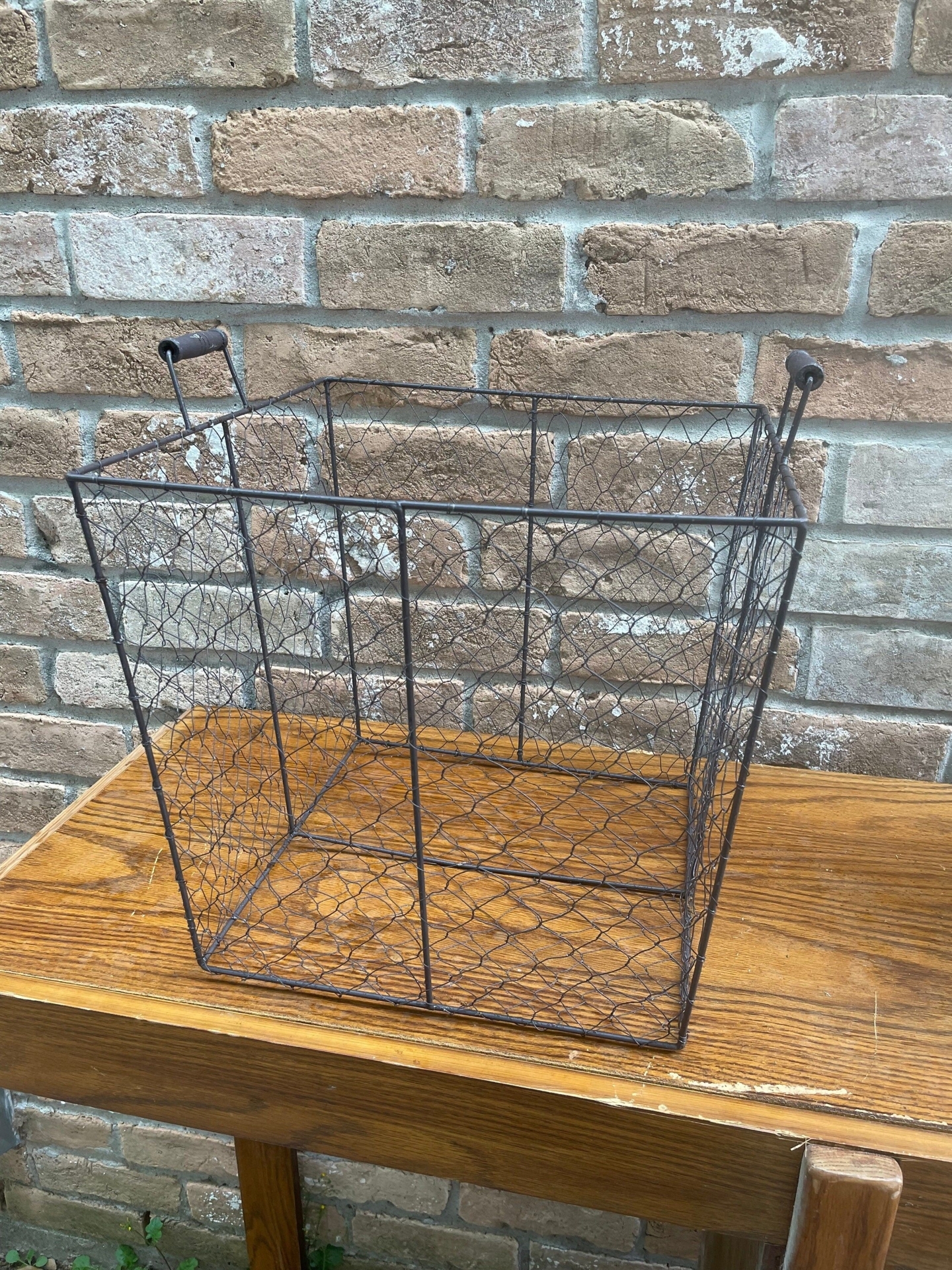 Chicken Wire Square Basket with Wood Handles, Large Size