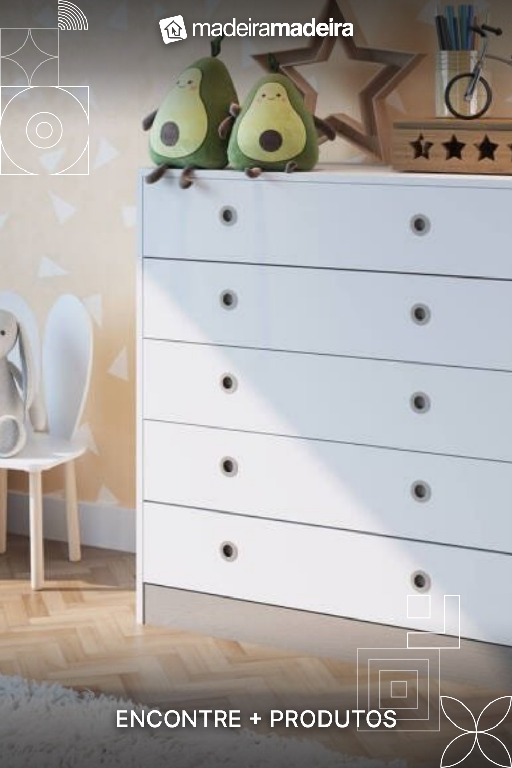 Cmoda para Quarto Infantil com 5 Gavetas Branca Lilies Mveis