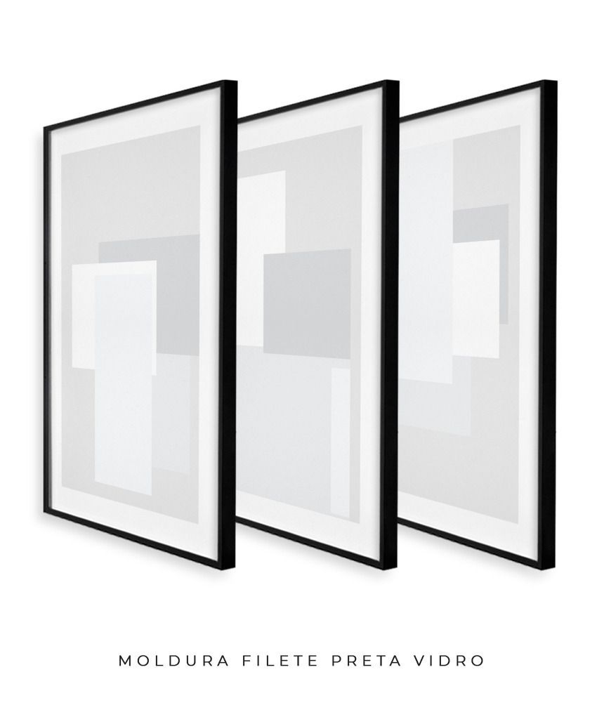 Conjunto 3 Quadros Decorativo Conexes Sutis (40x50 cm, Moldura Filete c/ Vidro, Preta)