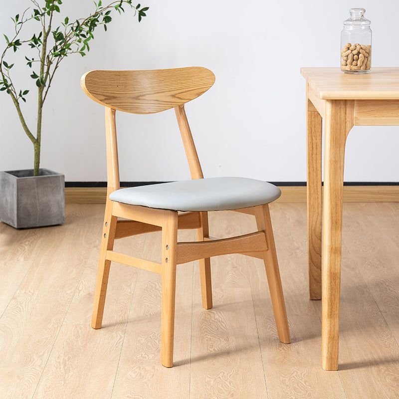 Contemporary Wooden Indoor Open Back Dining Side Chair of 16'' Wide Dining Chair - White-Gray / 1 Piece / Natural Wood