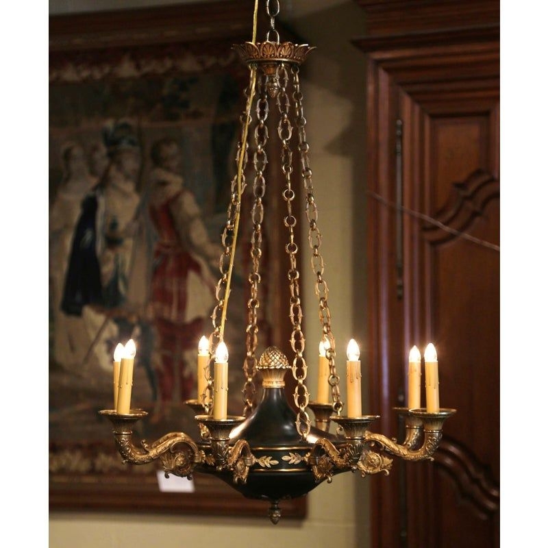 Early 20th Century French Empire Bronze Dore Eight-Light Chandelier