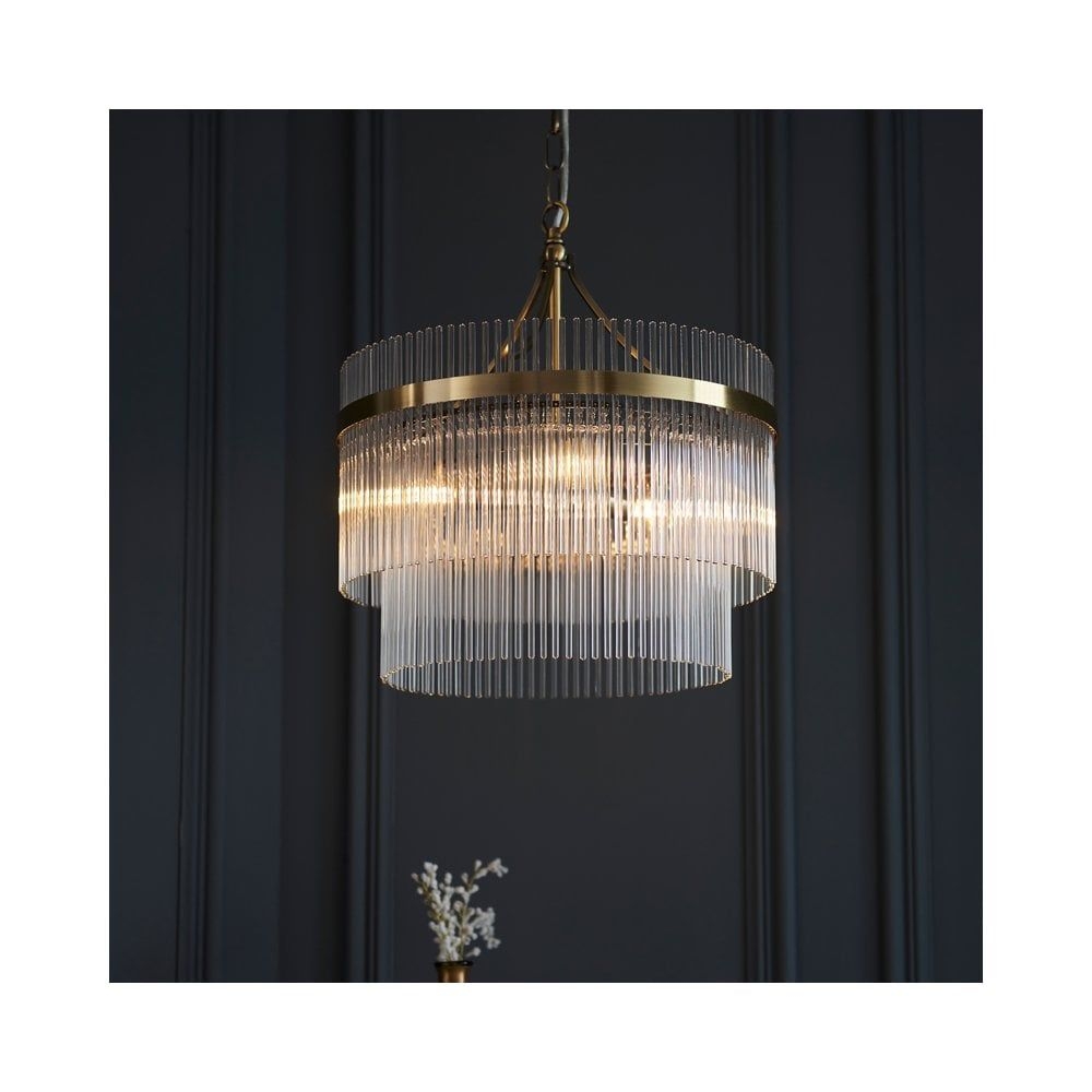 Endon Lighting Endon Marietta 3 Light Glass Chandelier In Antique Brass Finish