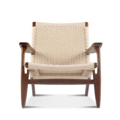 Foundry Select Oppice 27.5" Wide Lounge Chair Wood in White/Brown, Size 28.4 H x 27.5 W x 27.5 D in | Wayfair