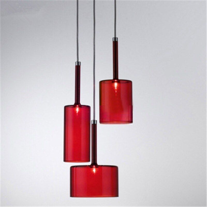 Four Color Nordic Style Personality Creative Glass Pendant Lamps Wine Bottle Cafe Bar Lamps Dinner Lamp Fixtures Red Glass-3 Lights