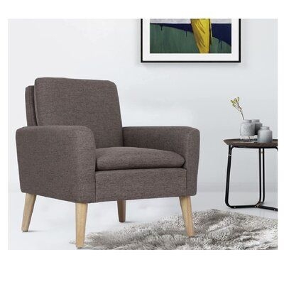 George Oliver Cristyle 29" Wide Linen Armchair Linen/Wood in Brown, Size 33.5 H x 29.0 W x 30.25 D in | Wayfair