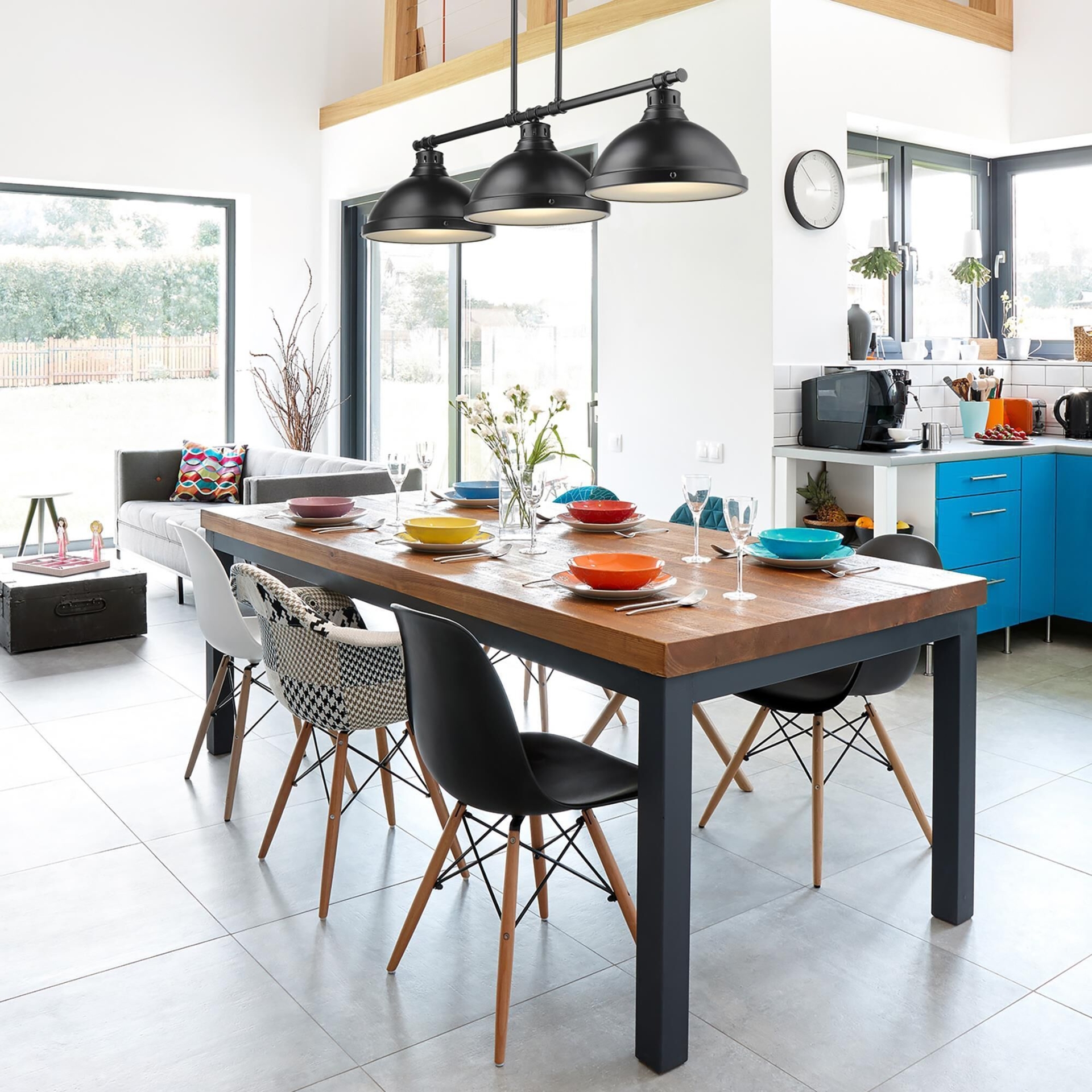 Golden Lighting Duncan 3-Light Linear Pendant in Matte Black | Nebraska Furniture Mart