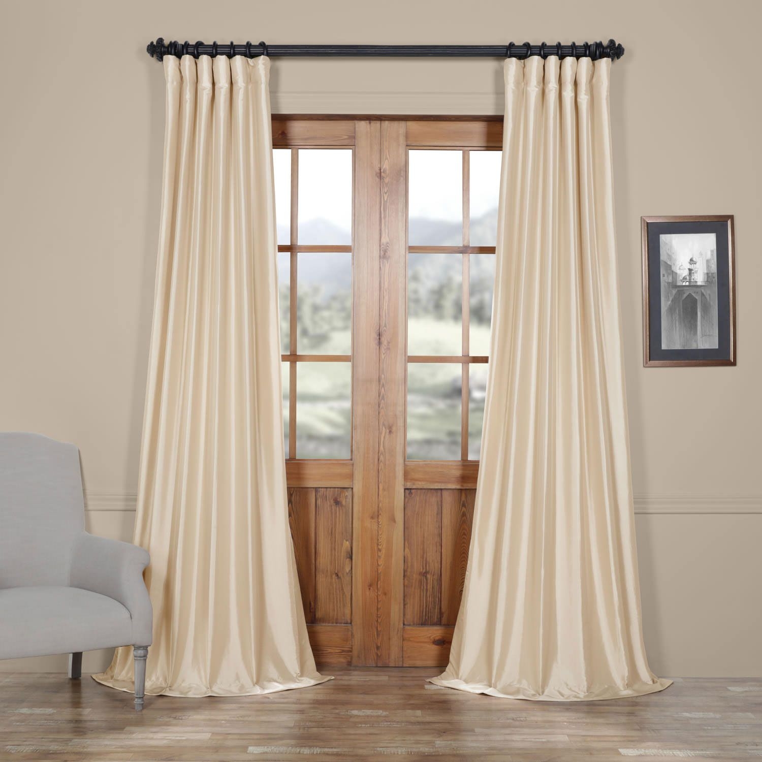 Half Price Drapes  Antique Faux Silk Taffeta Single Panel Curtain, 50 x 108 in Beige, Transitional | Bellacor | PTCH-JTSP130907-108