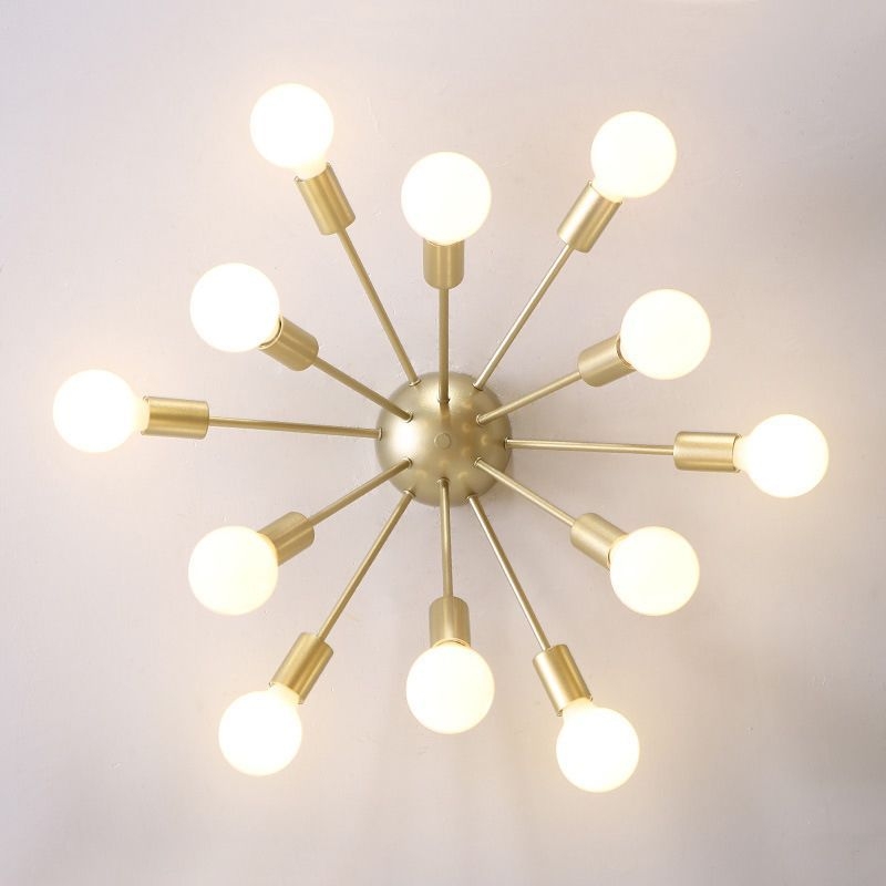 Industrial Sputnik Ceiling Mounted Light 12-Light Metal Semi Flush Light Fixture for Living Room - Gold