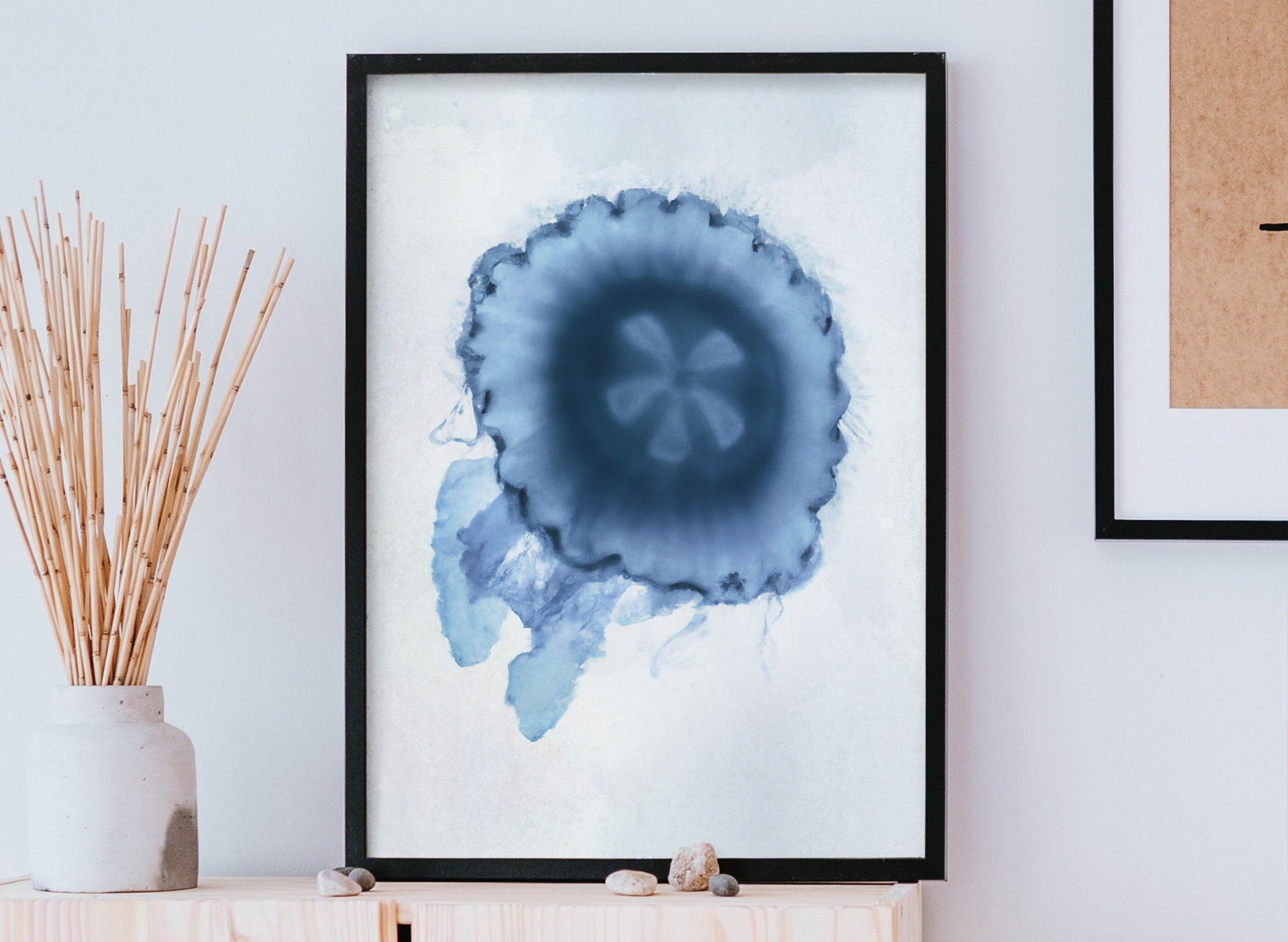 Jellyfish Cyanotype - AI-generated high-resolution artwork with handmade finishing - JPEG