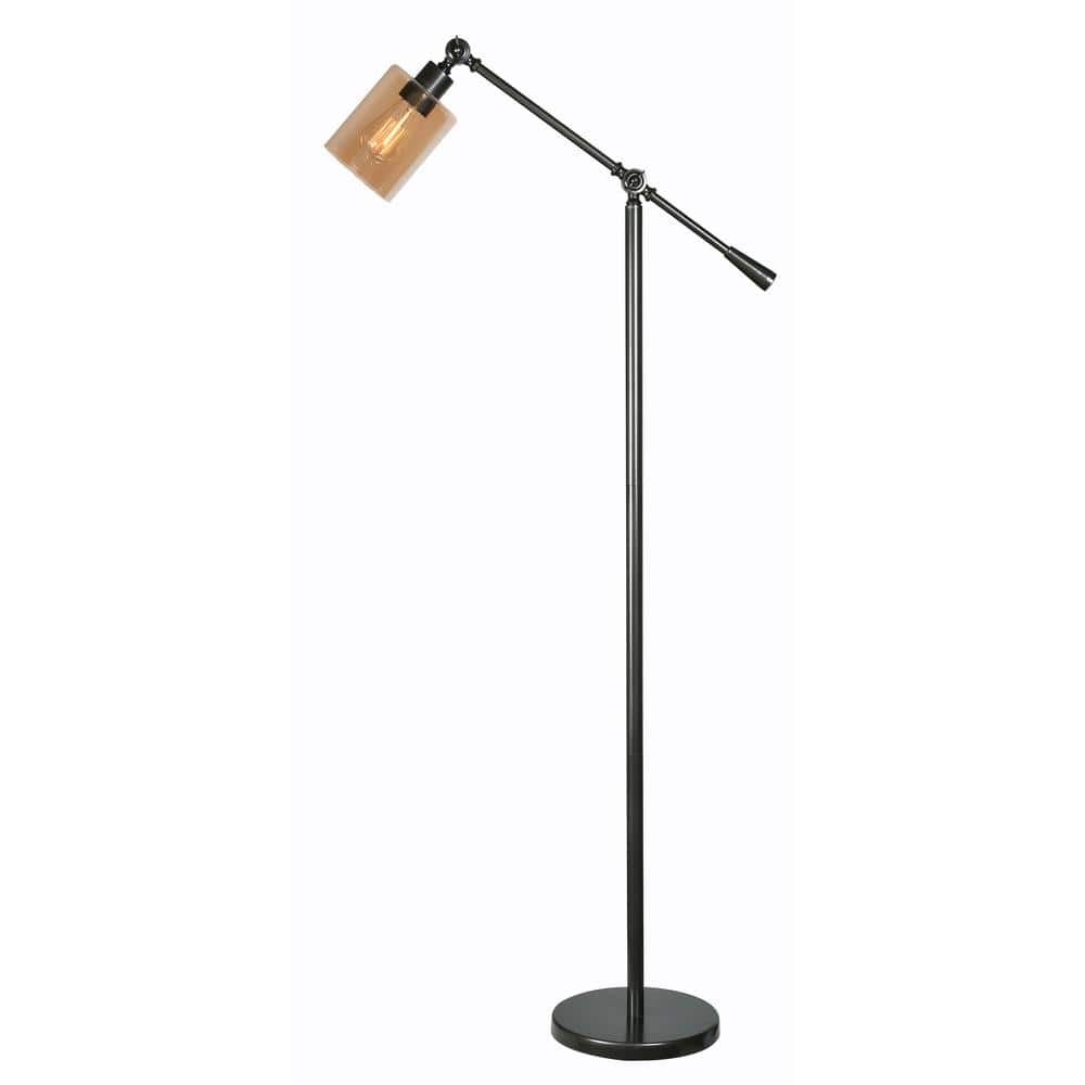 Kenroy Home Thornton 56 in. Bronze Floor Lamp with Amber Glass Shade