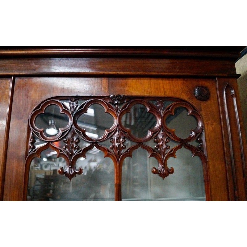 Large Victorian Gothic Rosewood and Glass Bookcase, 1880s