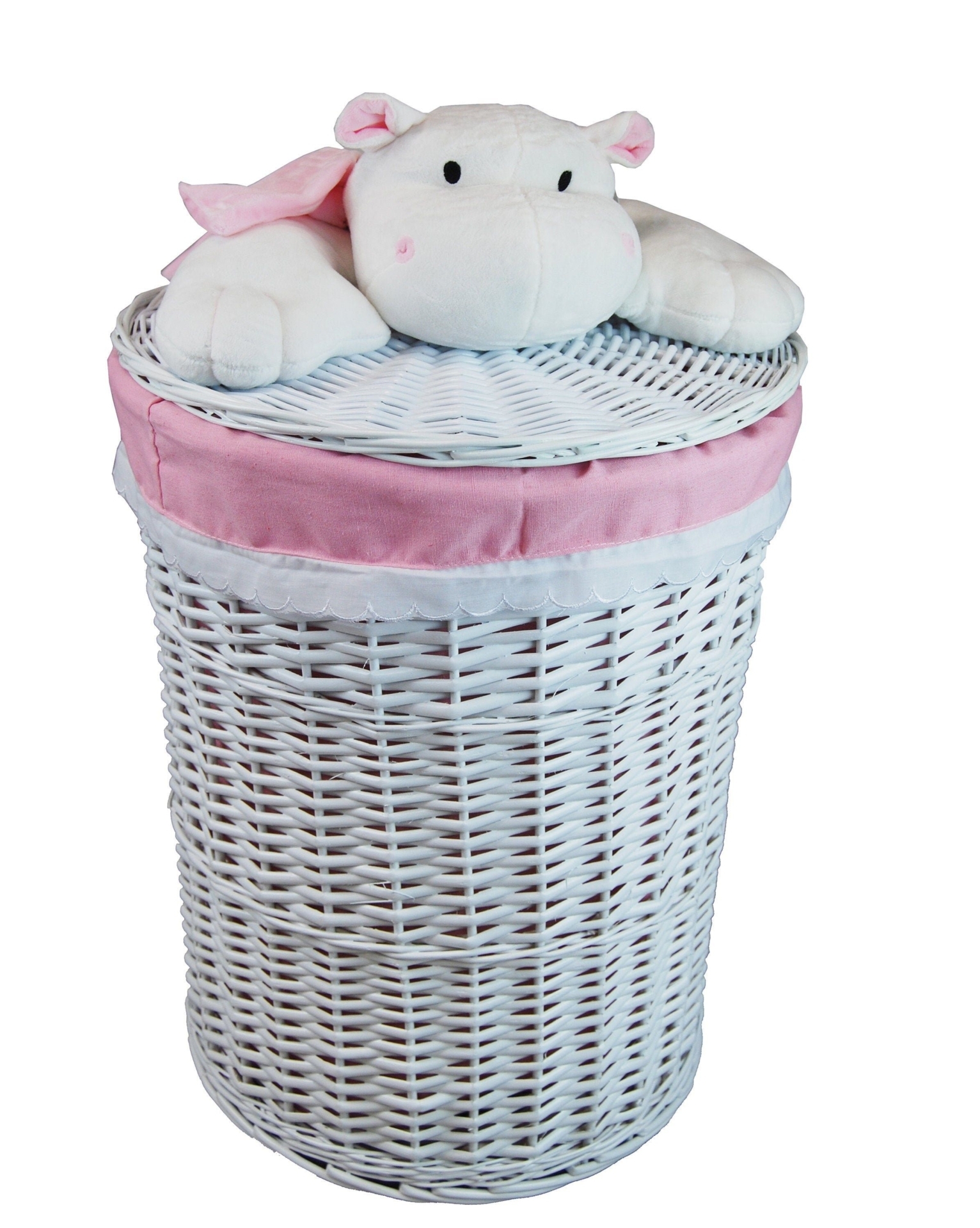 laundry basket laundry chest willow round pink soft toy hippo white D.45cm H.58cm