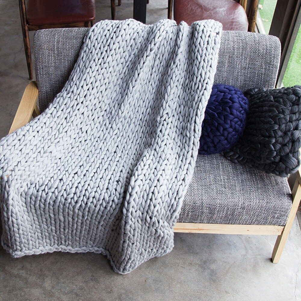 Light Grey, Chunky Knit Blanket Handmade Knitting Warm Knitting Throw Blanket Handmade Knitting different Dimensions
